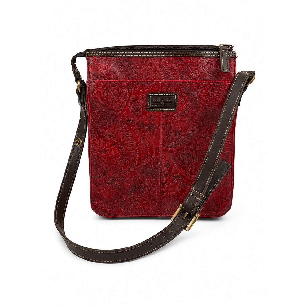 Relic Fossil Vintage Y2K Boho Red Paisley Vegan Leather Shoulder Crossbody Bag